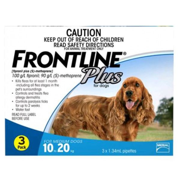 Frontline Plus for Dog Flea Treatment 3 pack (10-20kg) - 3 Stone Vets