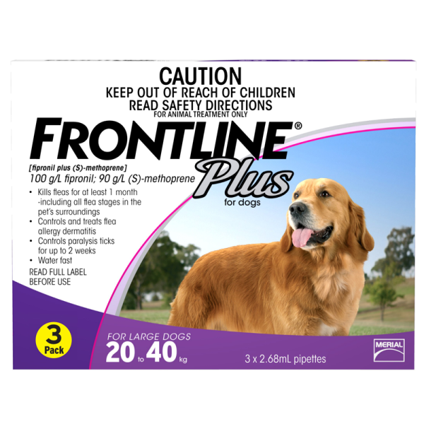 Frontline Plus for Dog Flea Treatment 3 pack (20-40kg) - 3 Stone Vets